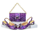 Rhinestone Decoration Peep Toe Low Heels Lady Shoes and Bag Set for Party Wedding Crystal Pumps