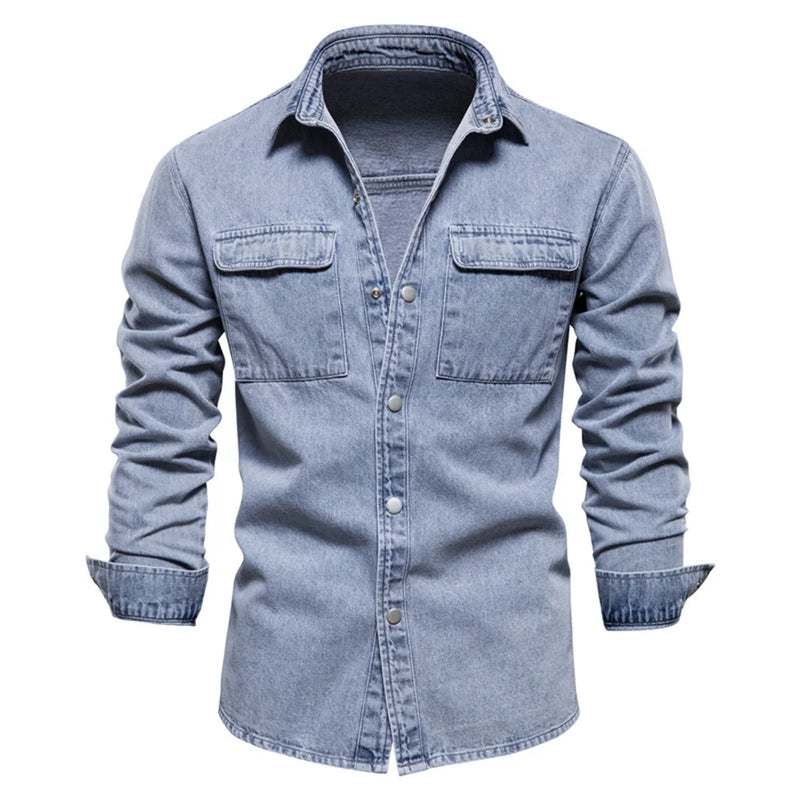 Denim Shirts Men Casual Solid Thick Long Sleeve Shirt for Men Spring  Jeans Male Shirt