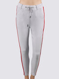 Vangull Casual Gray Side Stripe Pencil Pants Women High Waist Lace Up Leggings Female Spring Elastic Waist Ankle-Length Pants