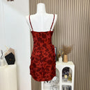 Women Red Bodycon Dress Elegant Sleeveless Off Shoulder Dress Vintage Party Club One Piece Frocks