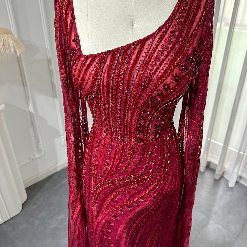 Elegant Burgundy Mermaid Evening Dresses with Long Sleeve Luxury Dubai Elegant Burgundy Mermaid Evening Dresses with Long Sleeve Luxury Dubai