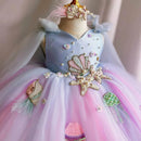 Flower Girls Dress Princess Wedding Party Gowns Dress Sky Blue Lolita Girl Fluffy Special Girl Beauty Pageant Dress