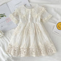 New girls' short-sleeve lace-trimmed princess dress with a turn-down collar