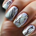 24pcs Punk Silver Striped Press on Nails Gradient Wearable European Square Head Fake Nails for Women