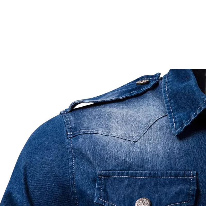 Men's Casual Slim Casual Long Sleeved Denim Shirts Washed Denim Male Shirt