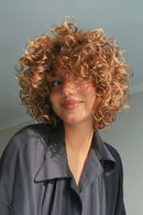 Kinky Curly Wigs Short Bob Golden Brown Afro Wig with Bangs Deep Wave Hair for Black Women