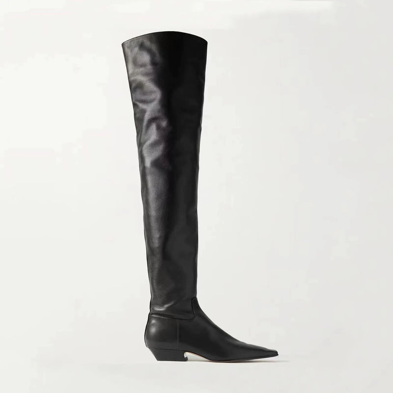 knee boots Square-head Side zipper Low heel Modern boots Modern boots
