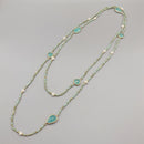 Faceted Cut Irregular Aqua Quartz Long Necklace Freshwater Pearls Crystals And Hammered Gold Beads