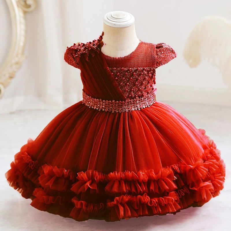 Girl baby clothes one year old birthday party baptize the flower girl net yarn princess skirt newborn
