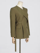 Solid Asymmetrical Spliced Pockets Blazers for Women Patchwork Sashes Slimming Blazer Female