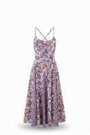 Purple Floral Big Swing Sling Boho Dress Women O Neck Casual Holiday Summer Dresses Midi Robe