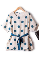 Woman Blouses Dot Waist Elastic Slim Blocking Short Sleeve Sweet Chiffon T-Shirt Female Clothing