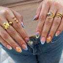 10pcs Acrylic Press On Nails Handmade Summer Flower Kawaii Polka Dot Short Almond Nail