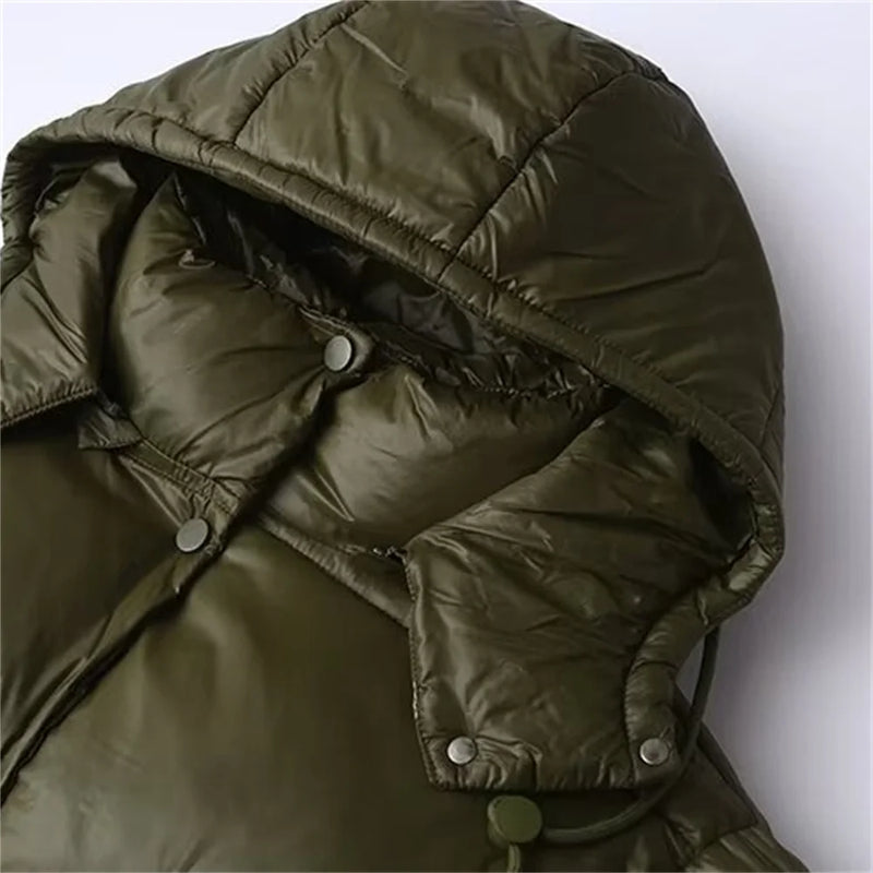 Autumn/Winter Product Women's Standing Neck Hooded Long Sleeve Side Short Cotton Coat Jacket