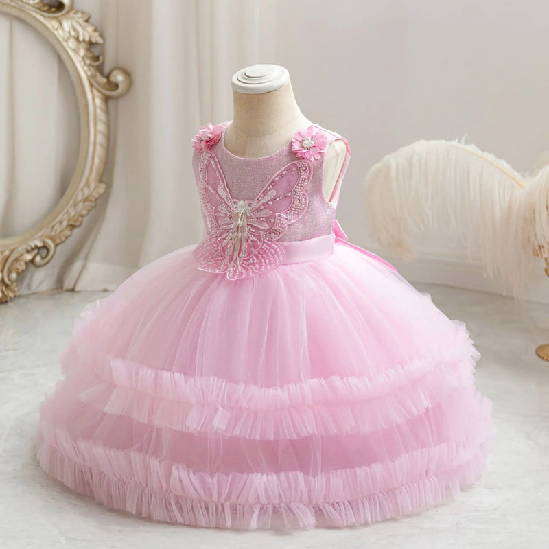 Butterfly Princess Dresses for Girls First Birthday Party Baby Kid's Dress Beading Lace Infant Ball Gown 0-4 Years