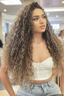 13x4 Curly Lace Front Wig 22 Inches Pre Plucked Pre Cut Water Wave Lace Wigs For Women Ombre Brown Wigs