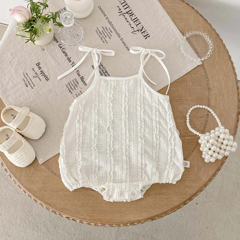 Baby Summer Thin Baby Triangle Vest Sweet Hollow Solid Color Sleeveless Jumpsuit
