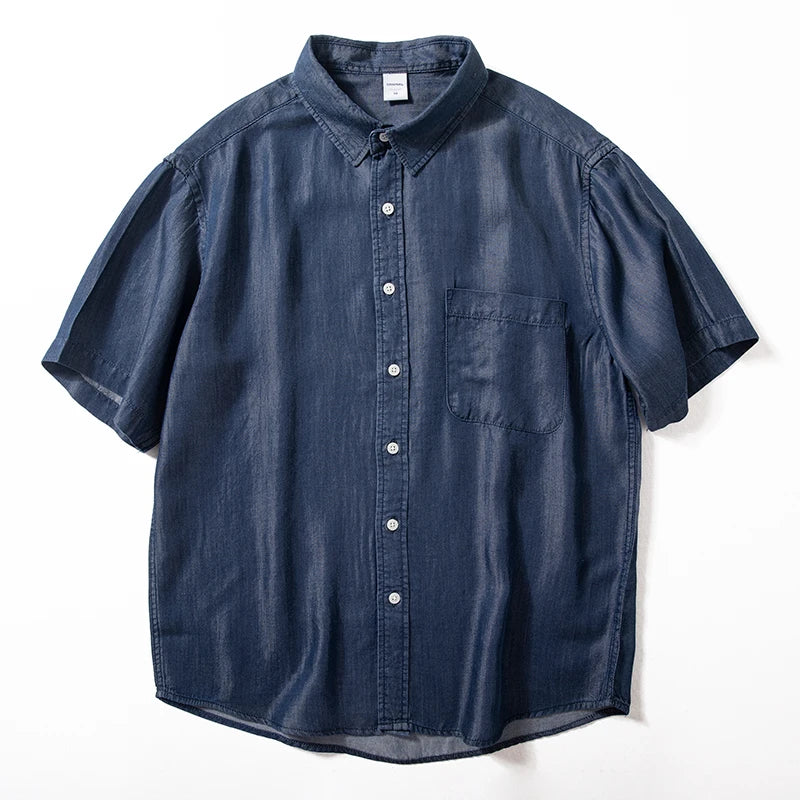 Men Lyocell Shirt for Men Summer Thin & Breathable Smooth  Loose Casual Half-Sleeve Shirt