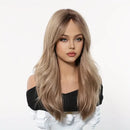 Light Brown Wig with Bangs Long Body Wavy Wigs for Women Heat Resistant Fiber Fake Hair Daily