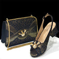 Luxurious Italian Women's Party Shoe and Bag Set – Elegant Black Rhinestone Peep-Toe High Heels Sandals