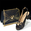 Luxurious Italian Women's Party Shoe and Bag Set – Elegant Black Rhinestone Peep-Toe High Heels Sandals