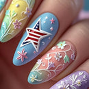 Nails for women blue colors embossed flora star design for Spring summer full cover press on nail