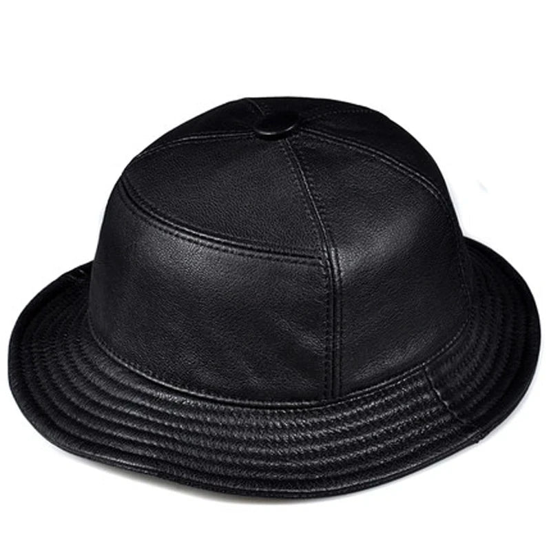 Genuine Leather Bucket Hats Casual Caps Fitted