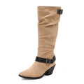 Women's Knee-High Boots, Square Toe Heel Boots with Buckle