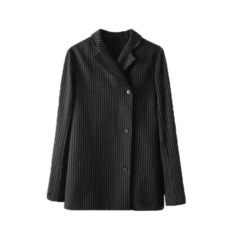 Spring Elegant Stripe Women Loose Blazer Wide Pants Suits Female Sets
