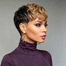 Pixie Cut Wig Human Hair With Bangs Black Blonde Curly Texture Short Cut Wig For Women