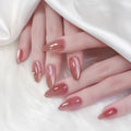 30Pcs Short Almond Nails Glossy Color Press On Nails Sweet Girls Charm Retro Nails Art