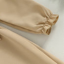 Children Girl Trench Coat Ruffled Solid Long Sleeve Lapel Double Breasted Khaki Windbreaker with Belt