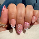 Mini Flowers Fake Nails Almond False Nails Sweet Bowknot Press on Nails French Tip Nail Art Butterfly Garden Nail