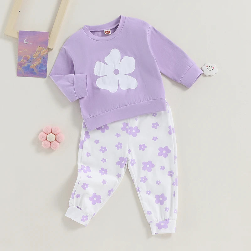 Toddler Girls Fall Outfit Floral Long Sleeve Sweatshirt Long Pants Cute Infant Outfit