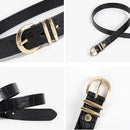 Black leather belt with gold buckle on a white background, Obroi