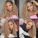 Kinky Curly Feather Crochet Hair Extensions Honey Blonde Knotless Curly Human Hair Pre Separated For Women