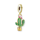 Green Cactus Gold Plated Pendants Charm For Jewelry Making Solid 925 Sterling Silver Gift For Women Men