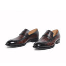 Pair of brown leather shoes with a checkered pattern on a white background, Obroi