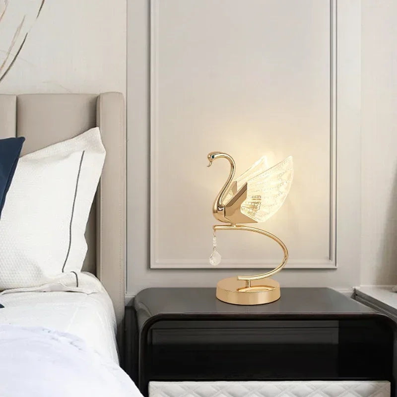 DORIAN Contemporary Swan Table Lamp LED Creative Golden Desk Light Decor For Home Bedroom