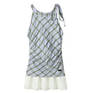 Plaid Halter Neck Vest Dresses Women's Summer Sleeveless Spliced Lace Waist Slimming Short Dress
