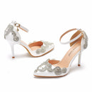 Summer Bridal Ankle Strap Pointed Toe Luxury Princess Wedding Shoes Women Party Prom Sandals