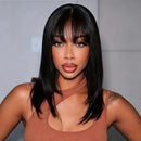 Bob Wig Bangs Human Hair Straight Lace Front Wig Closure Ready To Wear Go Glueless for Women