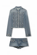 Denim jacket and shorts set on a white background, Obroi