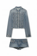 Denim jacket and shorts set on a white background, Obroi