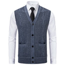 Men's V-Neck Knit Vest, Slim Fit Sleeveless Sweater Waistcoat, Solid Color Smart Casual Pullover for Fall and Winter