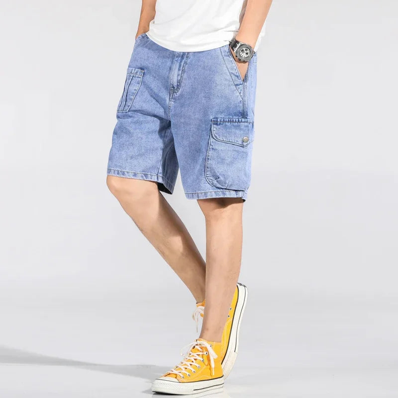 Denim Shorts Mens Washed Short Half Pant Knee Loose Bermuda Male Short