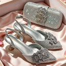 Elegant Italian Women's Wedding Shoe and Bag Set - Pointed Toe Pumps with Rhinestones - Perfect for Parties