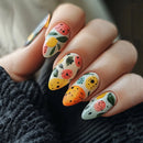 24PCS Classic Graffiti Flower Medium Almond Press on Nail