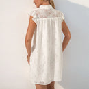 Stand Collar Ruff Sleeve White Lace Dress Women Summer Sweet Elegant Ladies Casual Loose Mini Dresses