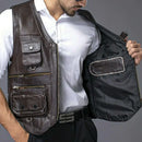 Genuine Leather Man Vest Waistcoat Jacket Thick Motorcycle Multi Pocket leather biker Men